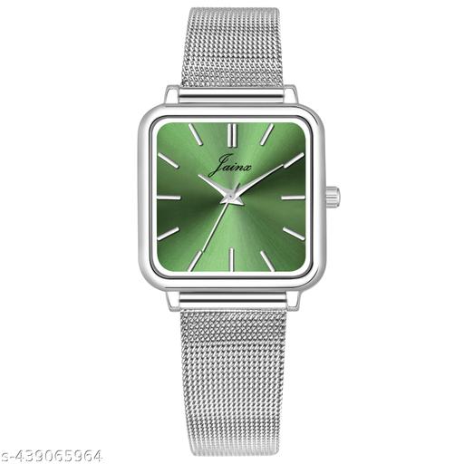 Jainx Square Green Dial Steel Mesh Chain Analog Wrist Watch for Women - JW85603