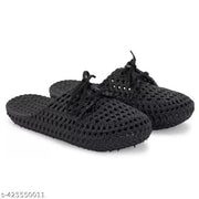 Monoction Elegant Women Woven Mesh Lace-Up Mule Slippers | Breathable Hollow-Out Casual Sandals | Lightweight Flexible Rubber Mules
