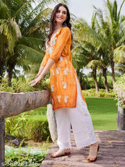 Women's Orange  Georgette Embroidered  Kurta