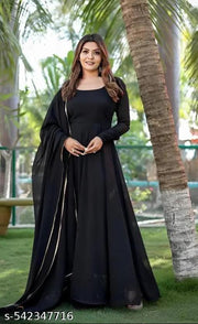 New Women Designer Plain Georgette kurta Gown Trending Stylish Casual Partywear Traditional kurti Dupatta Sets Trending Fancy Kurta Set for Women and girls| for Casual | Office | Festival Wear Partywear(NO Bottomwear)