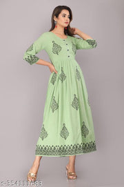 Green Anarkali Gown | Ethnic Party Wear & Wedding Collection With Hand Block Print