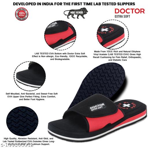 DOCTOR EXTRA SOFT D-51-Black-Red Men's Adjustable Strap Orthopaedic Diabetic Comfort Daily Use Slippers & Flipflops