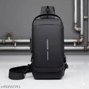 USB SLING WAIST BAG LATEST SOLID ZIPPER QUALITY 4 COMPARTMENT ZIPPER BAG CLASSY WAIST USB BAG GOOD LOOK TRENDING CROSS SLING BUSINESS CASH BAG WITH USB POWER PORT CONNECTION MULTICOLOURED WAIST BAG