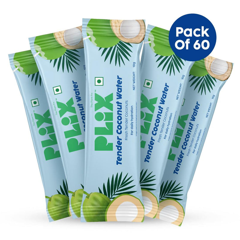 Plix Tender Coconut Water Powder For Daily Hydration & Healthy Skin – Pack of 15 + 10g + 15 Sachets