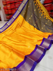 Meenaa Paithani Cotton Silk Sarees With Blouse Piece (Black & Red)