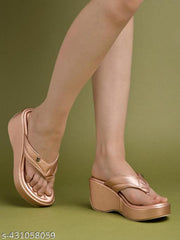 Shoetopia Ethnic Rose-Gold Wedges For Women & Girls