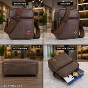 IdealBags (1) Three Pocket Premium PU Leather Small Side Bag for Men | Crossbody Messenger Bag