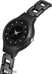 Attractive Colorful Diamond Studded Flower Designer Round Dial Metal Belt Analog Watch for Women Watch for Girls