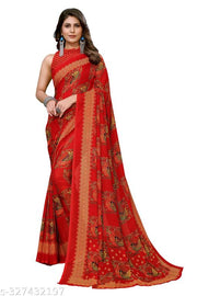 Women's Trendy Printed Georgette Saree with Blouse Material