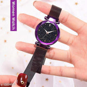 MMD Casual Designer Black Dial Combo of Magnet Watch - Pair of 2 - for Girls & Women - Purple & Black