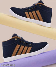 Navy Blue Solid High Ankle Shoe For Kids