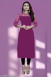Casual American Crepe and Round Neck 3/4 Legnth Sleeve Wine Kurti (45"inches)