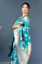 Embellished Jacquard Designer Banarasi silk Saree With Unstiched Blouse Pcs