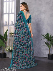 Festive Wear Georgette Printed Women's Saree with Un-stitched Blouse