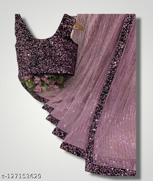 Elegant Sequin Net Saree with Matching Blouse