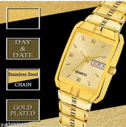 SHMOFY LUXRY All Gold Day & Date Functioning Long Life Black Plated Chain Analog Watch For Men