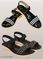 Hiyaga Women’s Black Fancy sandal and Black Sandals Pack of 2