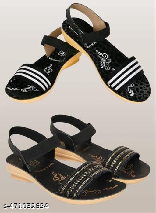 Hiyaga Women’s Black Fancy sandal and Black Sandals Pack of 2