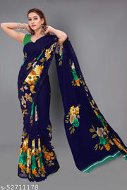 Pretty, Printed Georgette Saree with Blouse Piece