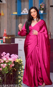 Solid/Plain Bollywood Satin, Silk Blend Saree