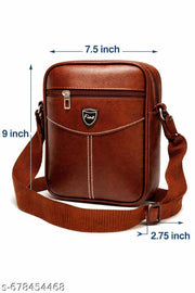 Beige Stylish PU Leather Sling Bag for Men & Women | Regular Crossbody Shoulder Bag | Office, Travel & Daily Use