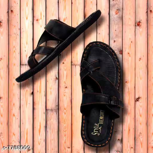 Black Solid Comfort Sandals For Men