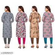 Polyster/Crepe fabric-Women Printed Straight Kurti Combo of 4