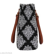 Large Black Kalamkari Canvas Tote Bag – Zipper Inner Pockets – Office, College & Daily Use Bag