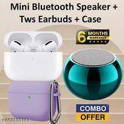 Buetooth Speaker, 3 Watt mini Bluetooth Speaker, Mega Bass Portable Speaker, Best Quality Speaker, Bluetooth Speaker 3D with Loud Stereo Sound and Long Playtime wth Wireless buds + Purple Case - Combo
