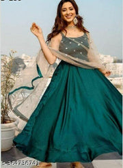 Green Solid Anarkali Kurta With Dupatta (Set of 2)