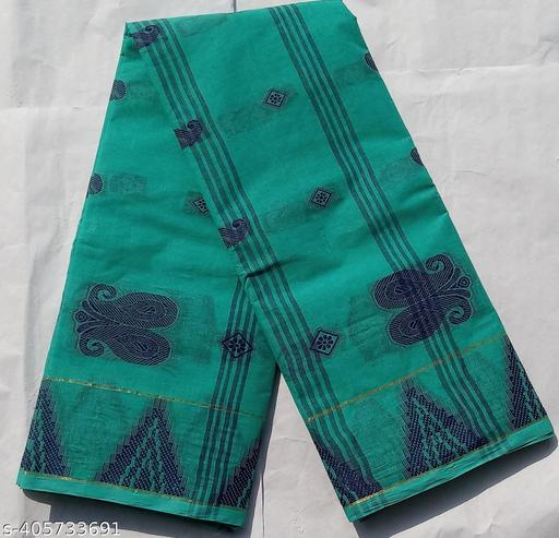 Raj Saree House Women's Bengali Pure Cotton Handloom Saree I Tant Saree I Bengali Saree  Daily  wear Tant   ( C-GREEN // Without Blouse)