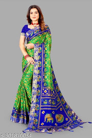 Green Patola Saree (Silk)Tassels and Latkens With Running Blouse