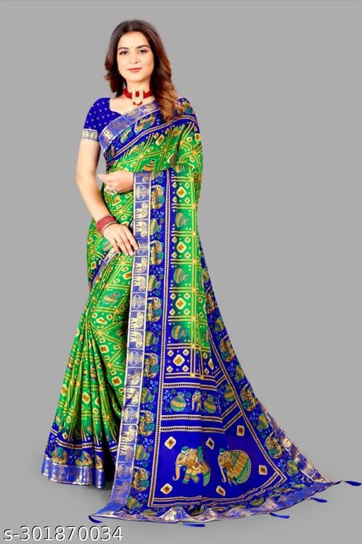 Green Patola Saree (Silk)Tassels and Latkens With Running Blouse