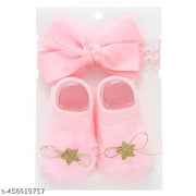SYGA Baby Star Flower Hairband & Shoes Set  Soft, Comfortable Fit for Ages 0-1 Years | Ideal for Newborns & Toddlers(Light Pink)
