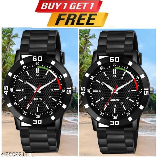 Watch Combo BUY 1 GET1FREE Black Designer Professional PU Analog Watch pack of 2
