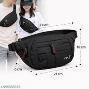 Men's Black Multi-Pocket Waist Bag | Adjustable Belt Bag | Travel & Daily Use Sling Pouch