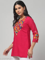 Timorous Fashion  Women Embroidered, Embellished Viscose Rayon Straight Kurtis For Women's And Girl's