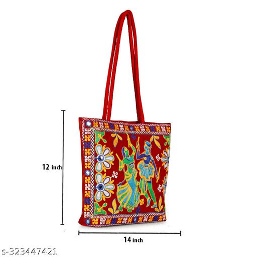 Royal Looking Cotton Traditional Ethnic Rajasthani Jaipuri Embroidered Handbag (Red)