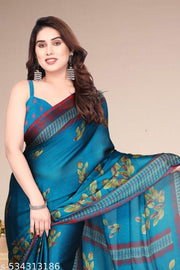 Women's Chiffon Saree with Floral Print and Designer Border