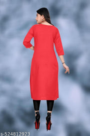 Plain Ethnic Pack of 2 American Regular Fit Kurta Round Neck New Stylish Casual Crepe Fabric Kurti For Women