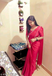 Trending New Satin Silk Saree With Beads And Stone Work Border Lace And Fancy Work Blouse