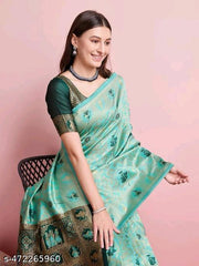 Seagreen Rich Banarasi Saree With Heavy Blouse