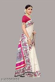 Women's Art Silk Kamamkari Printed Saree with Blouse Piece  