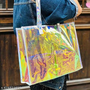 PROUDME Holographic Travel Tote Bag, Waterproof, Zipper Closure, Women's Shopping Handbag Organiser, Shoulder Bag, Women's Tote Bag, Color Changing Bag Purse For Girls (Silver)