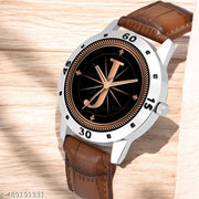Sky Mart  Analog Round Black Dial ALPHABET J Design Stylish Brown Leather Strap Classic Design Fancy Wrist Watch for Men and Boys, Pack of 1 - ALPHA-J-AVO-SIL-DBRW-CRL