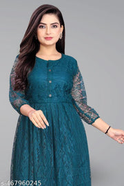 Elegant Stylish Net Gown for Women with Front Show Buttons | Perfect for Festive & Party