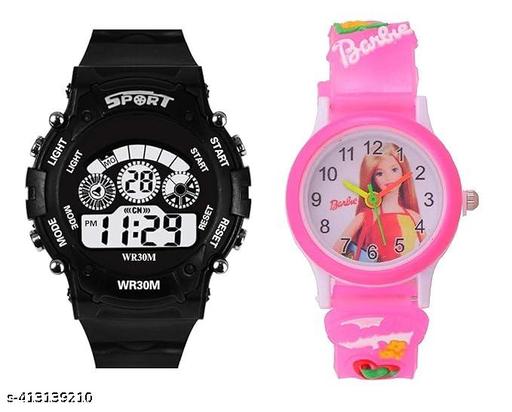 Digital Kids Watch Series Digital Unisex-Child Watch (Red Dial, Black & Pink Colored ) (Pack of 2)