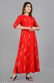 women's printed rayon aline kurti(red)