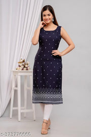 Women's Floral Printed Straight Fit Sleeveless Kurti/Kurta