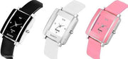 Square Analog Watches Combo PU Belt Watches Combo for Girls Watches Combo for Women Pack of 3